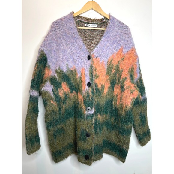 ZARA‎ Landscape Knit Cardigan Coat Multicolor Oversized - Picture 2 of 8